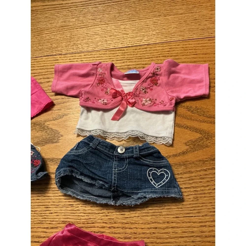 Build-A-Bear Workshop Clothing Lot 8pc Denim Skirts Pink Tops Cheerleader Outfit
